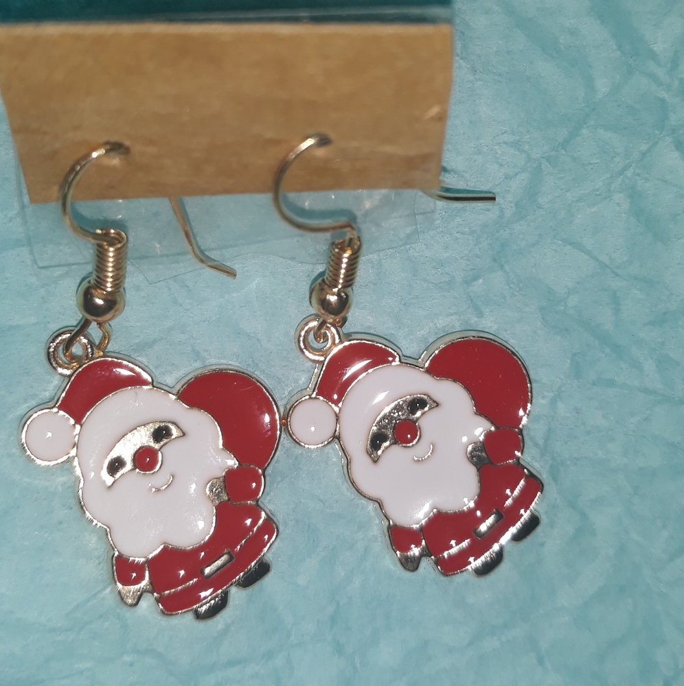 SANTA Cartoon Holiday Earrings NEW NWT Handcrafted Perfect for Gifting